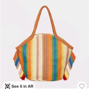 Striped Straw Rafia Tote Handbag Beach Bag New w/ Tags Shade & Shore from Target